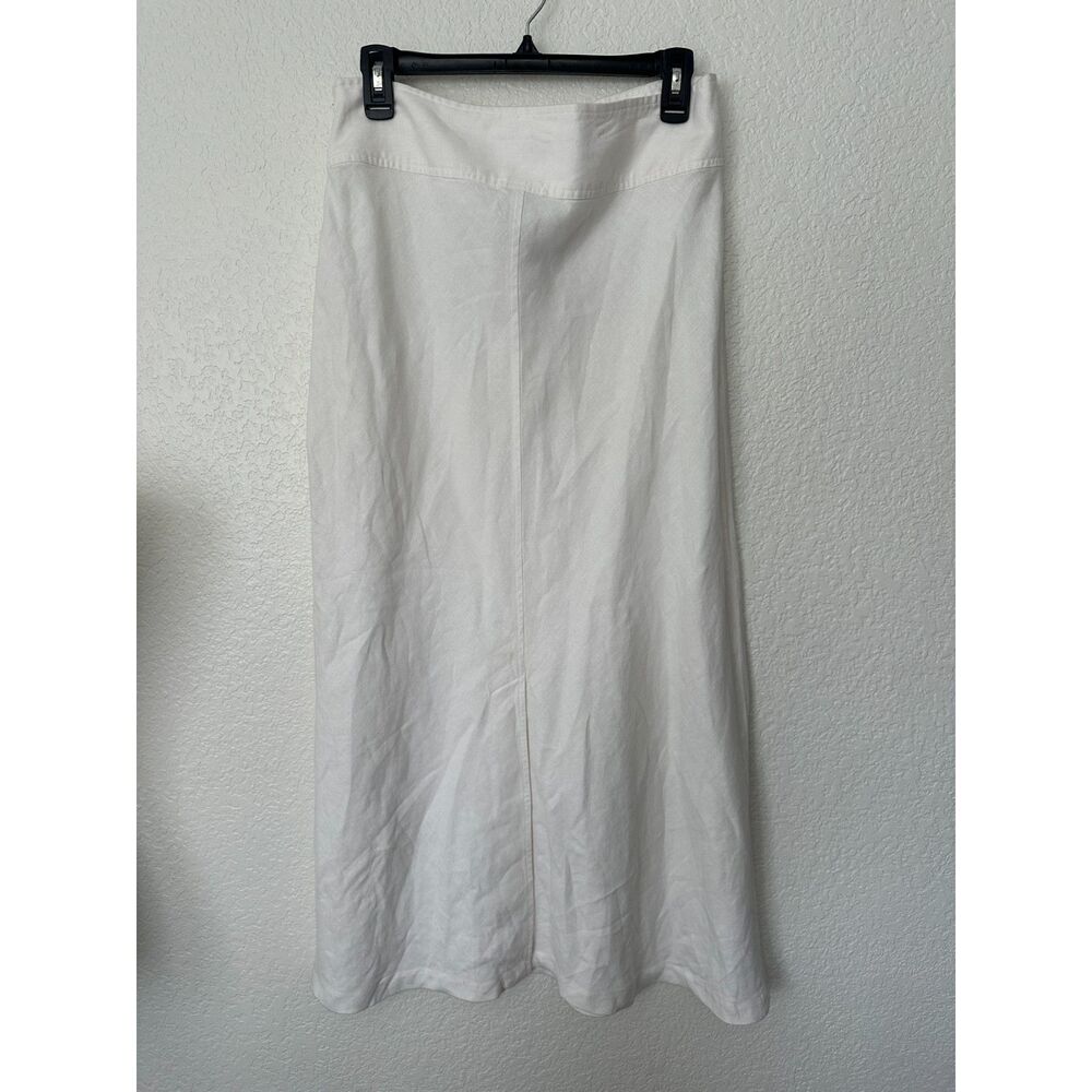 Vintage J Jill 100% Linen Midi White Skirt Beachy Coastal Classic Size 14 - Picture 3 of 9